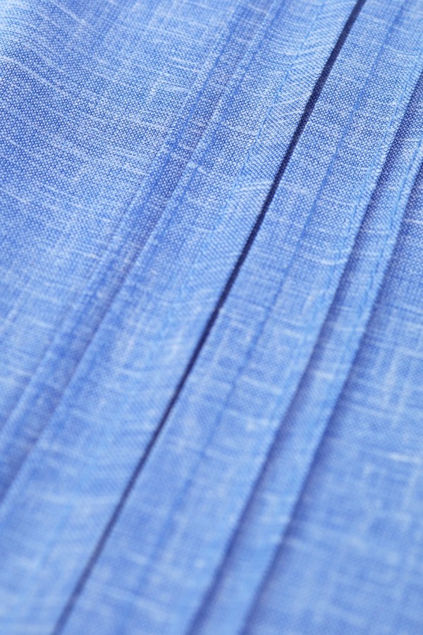 Guayamisa Manga Corta De Lino Azul Jaspe Con Alforza Para Hombre